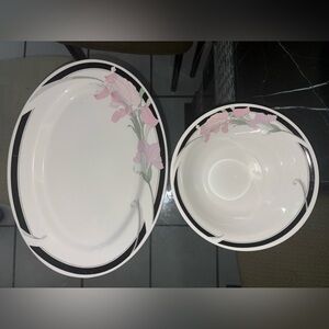 VINTAGE orchid Dinnerware Serving Set with black accents
